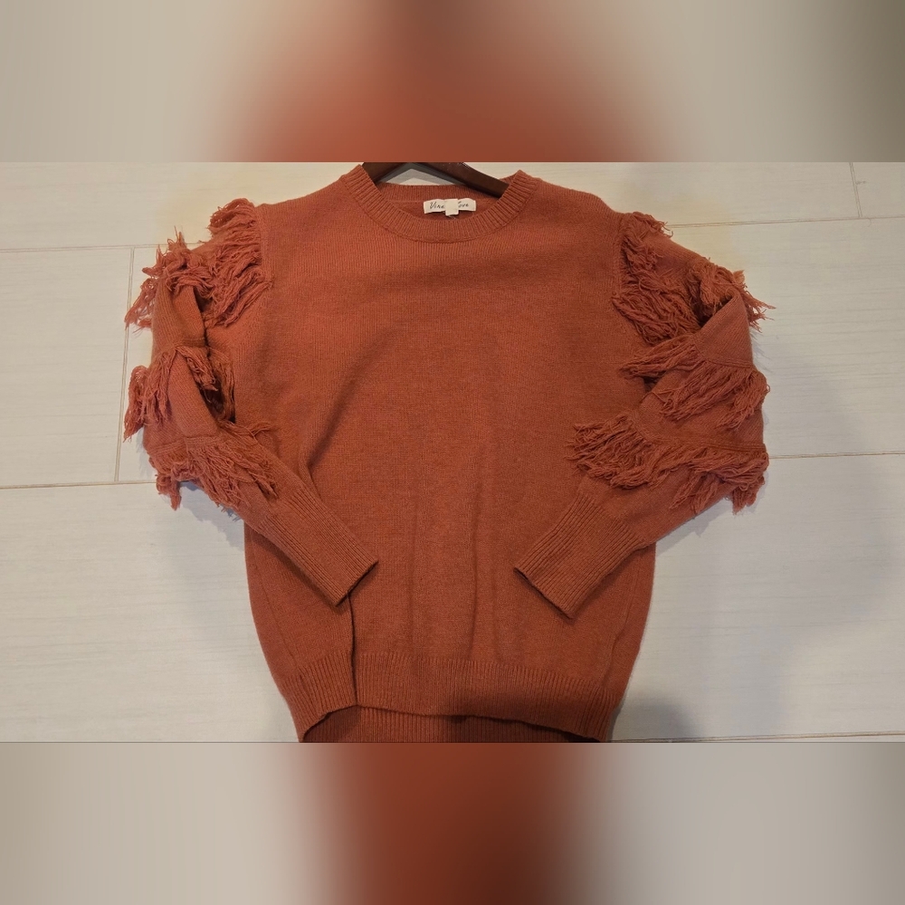 Rust Fringed Crew Neck Sweater